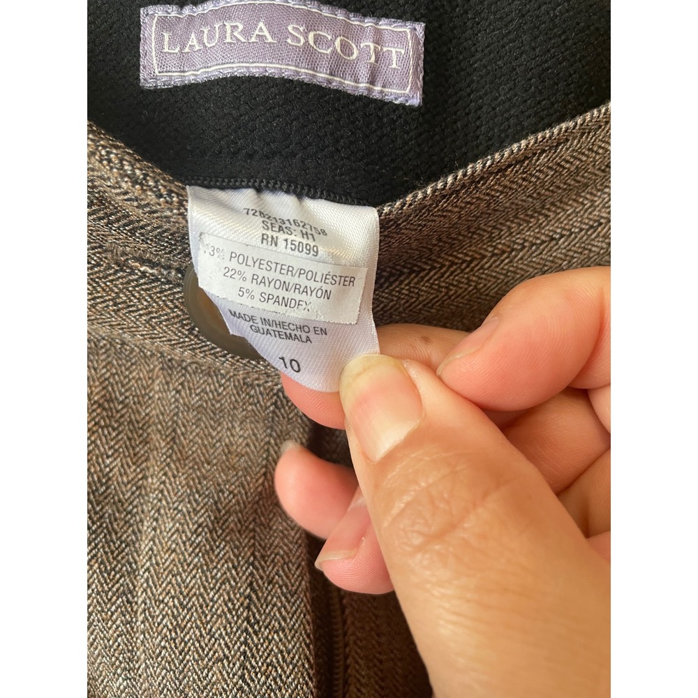 Laura Scott Missy Brown Herringbone Pants No Gap‎ Waistband Size 10 Career - Picture 7 of 8